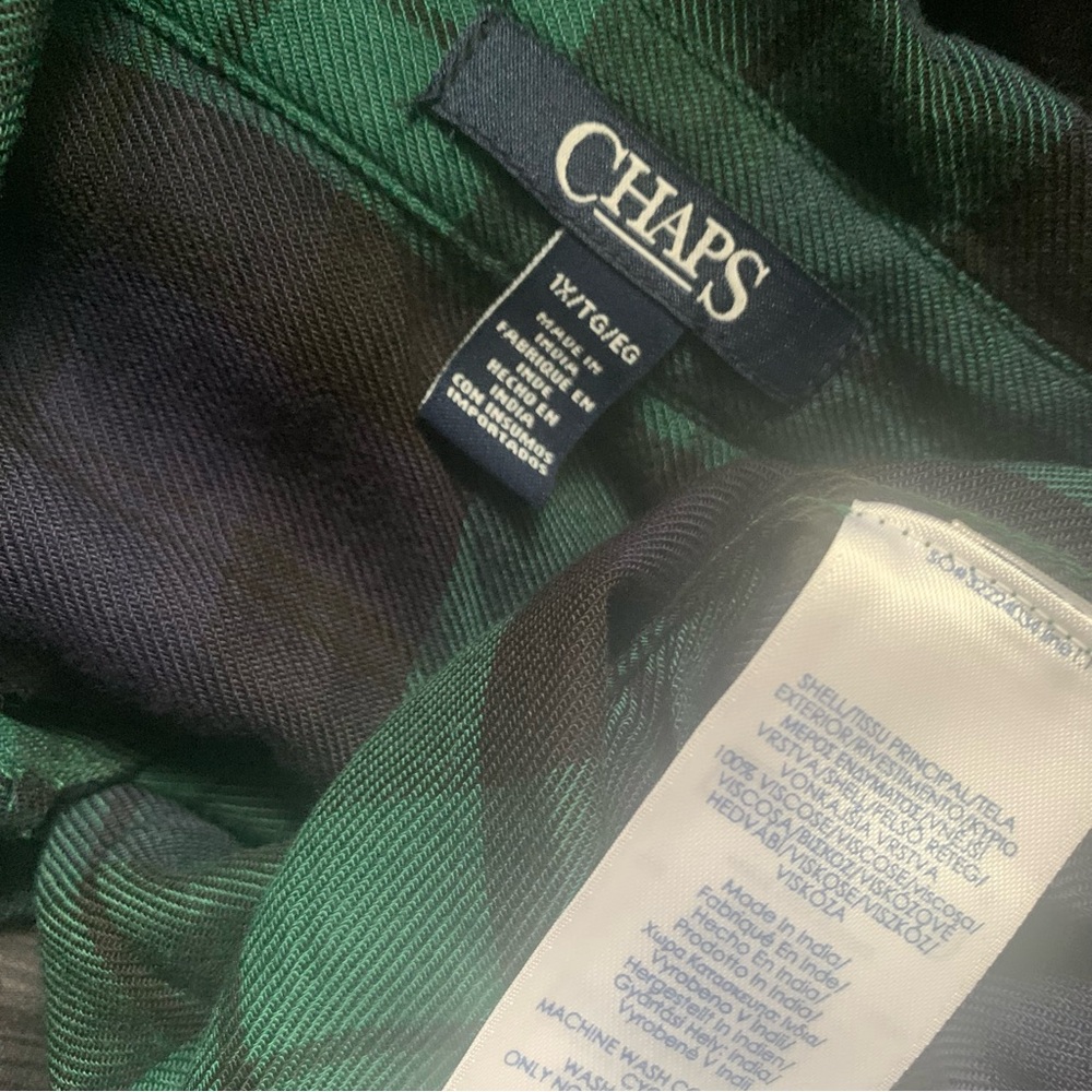 🆕 Chaps Black Watch Tartan Shirt Plaid Button Up Classic Black Green 1X - Picture 12 of 15